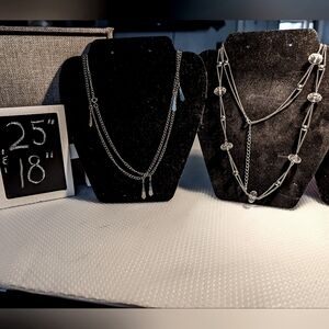 Vintage lot 2 silver‎ tone metal costume fashion necklaces